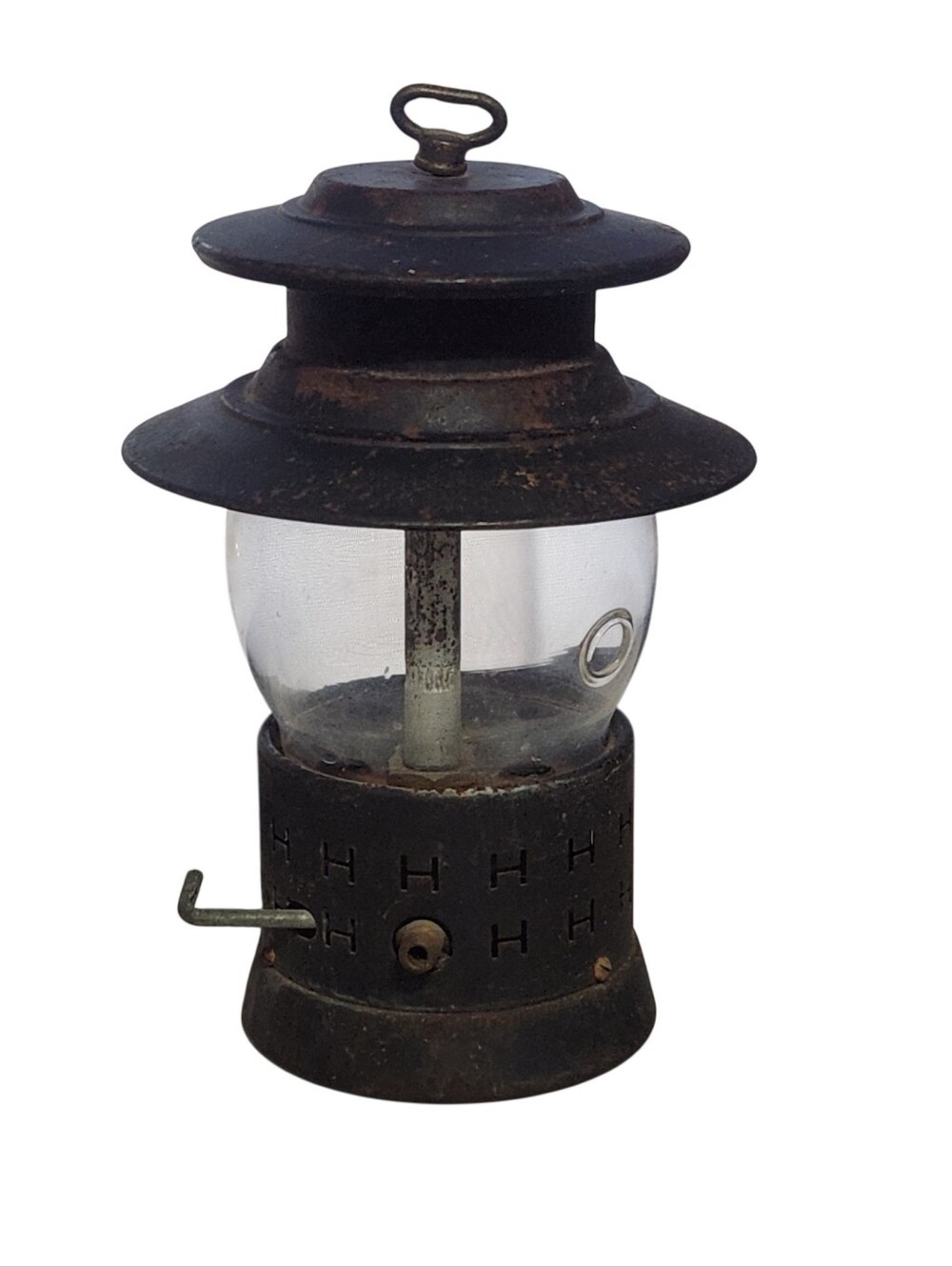 Vintage Humphrey Gas Light Lantern w/ Glass Globe Metal Tabletop Camping SHTF